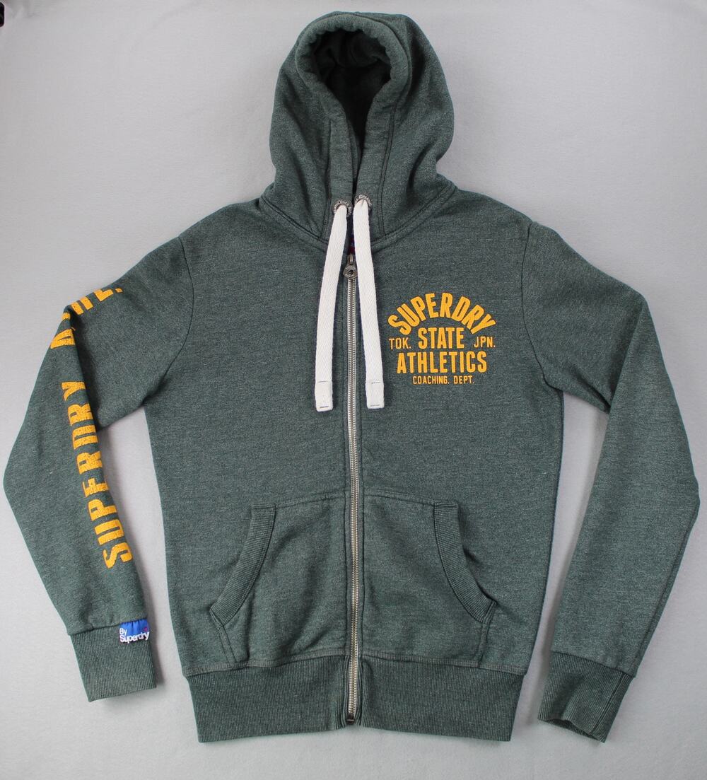 Superdry Full Zip Hoodie Jacket Mens Small Green Marl